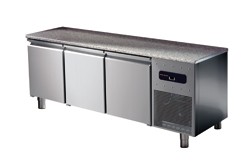 Tavolo freezer per pasticceria a 3 porte 600x400 mm con piano in granito, -10°/-25°C