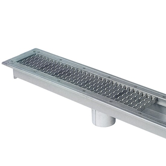 Floor gutter with grating and central discharge