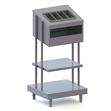 Self service dispenser for trays, cutlery, glasses, bread. PVC cutlery holder