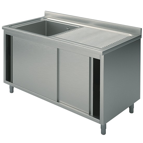 1 bowl, on cabinet with sliding doors, right drainer, 60 cm. depth