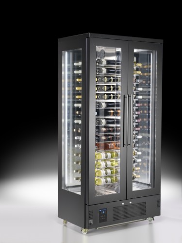 Espositore refrigerato per vini a isola per 120 bottiglie con 4 porte, +4°/+14°C