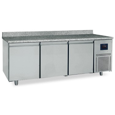 Tavolo freezer pasticceria a 3 porte 600x400 mm, piano in granito con alzatina, -10°/-22°C - WiFi