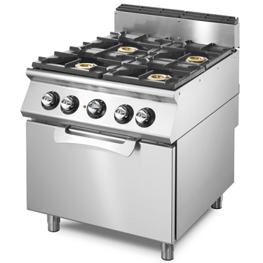 Cucina a gas professionale su forno a gas statico GN 2/1, 4 bruciatori.