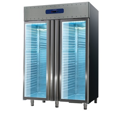 Congelatore da 1400 litri in inox con porte a vetro, GN 2/1, -10°/-25°C, 85 mm isolamento