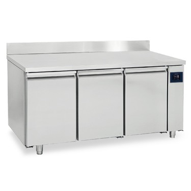 Tavolo freezer pasticceria remoto a 3 porte, piano in inox con alzatina, -10°/-22°C - WiFi